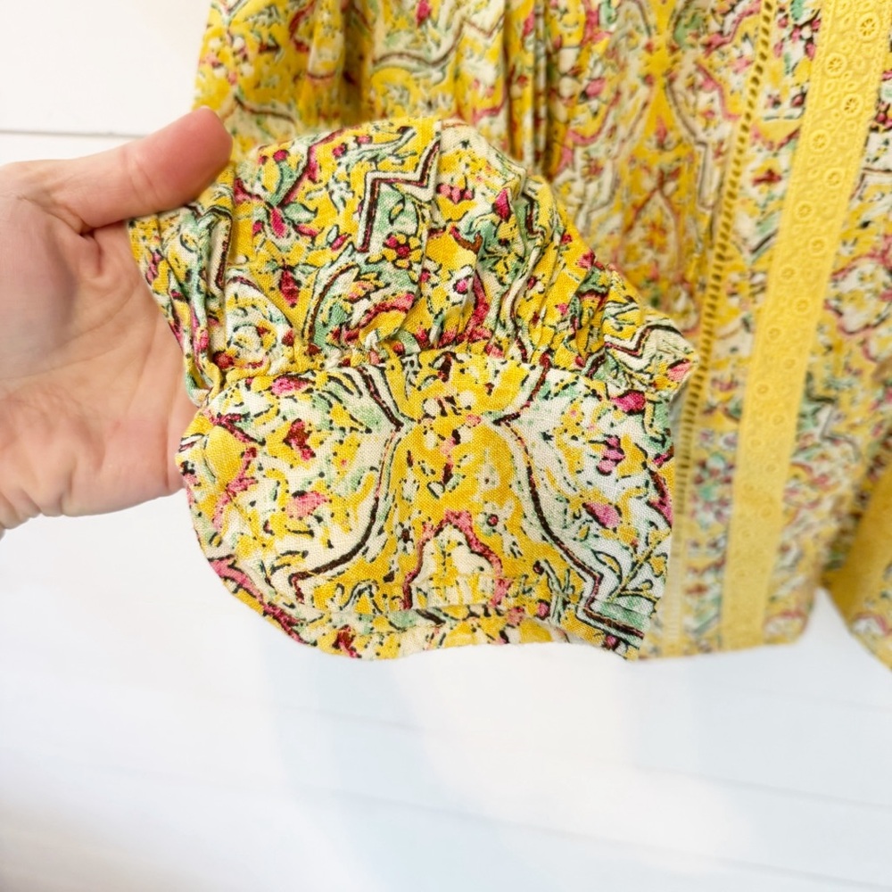 Anthropologie | Pilcro Pintuck Peasant Blouse in a yellow floral print Large - Picture 7 of 13